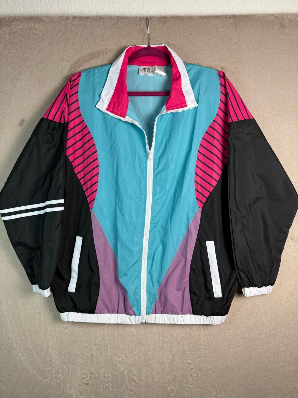 Vintage 80s 90s Colorblock Windbreaker Jacket Neon Teal Pink Small